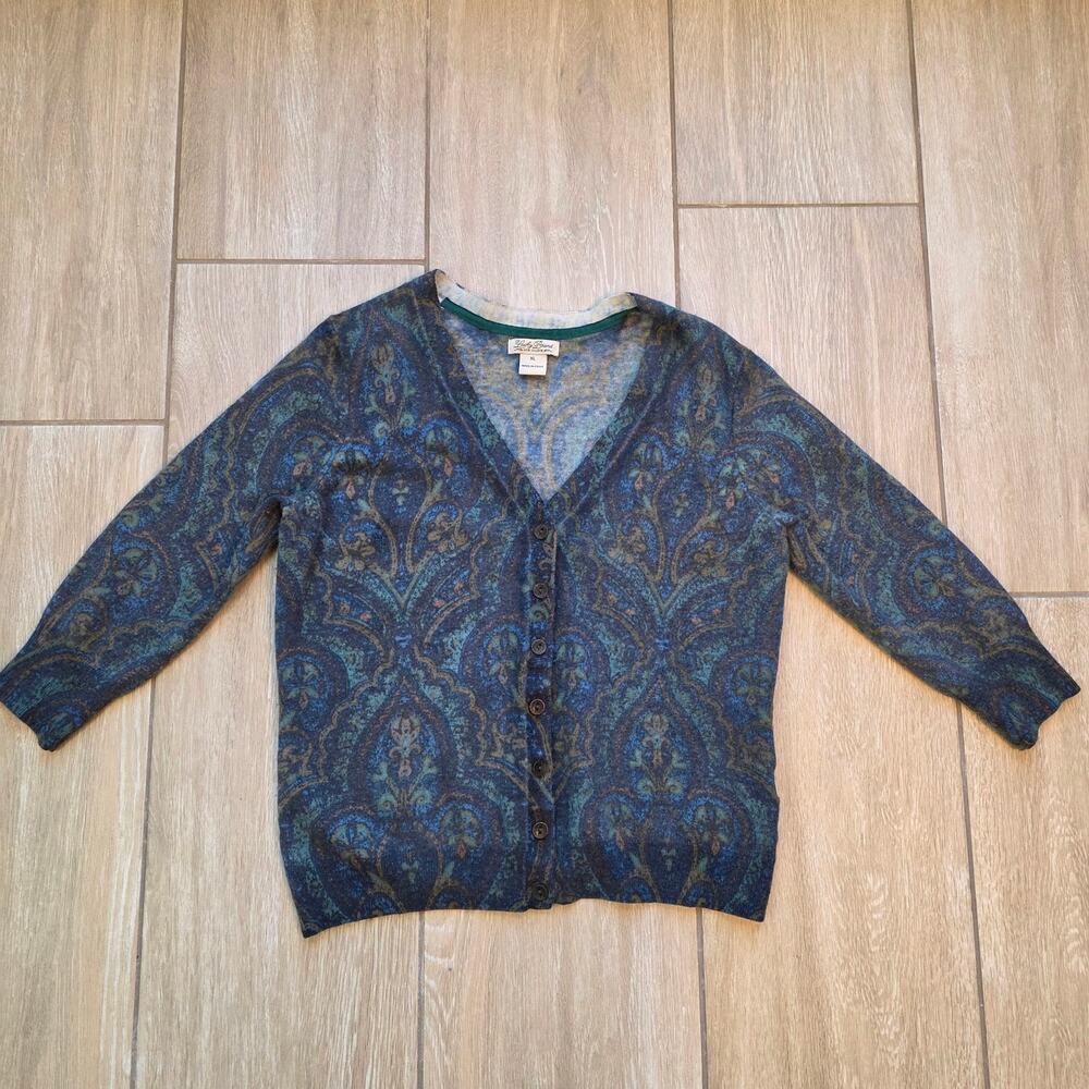 Lucky Brand Wool Blend Cardigan Womens XL Paisley Blue Brown Button Front